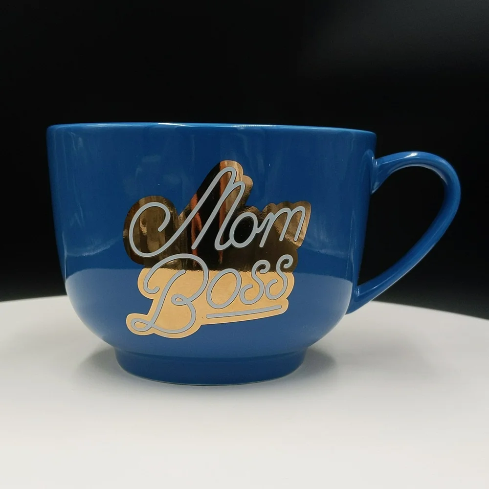 Mom Boss Coffee Tea Mug Paper Source Large Blue Metallic Gold